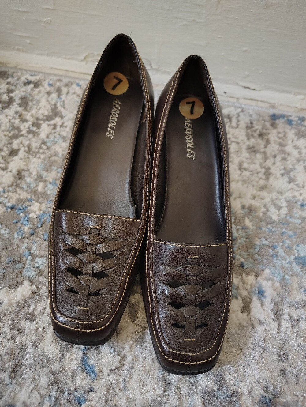 AEROSOLES Dark Brown Woven Leather Loafers